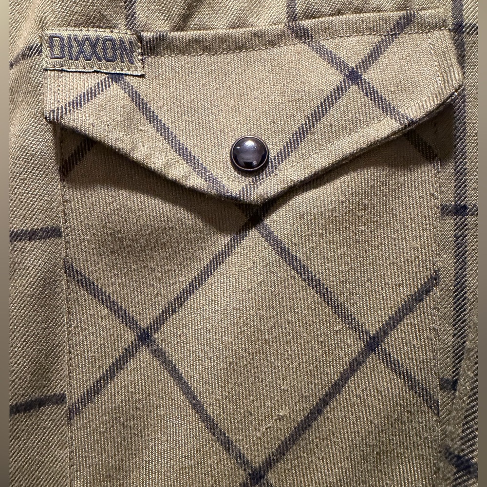 DIXXON OD Green and Black Snap Button Up Flannel Checkered Shirt Men's XL - Picture 2 of 4